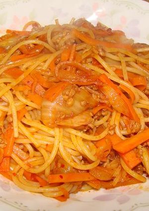 驚きの出会い♪キムチミートソースパスタ☆-レシピのメイン写真