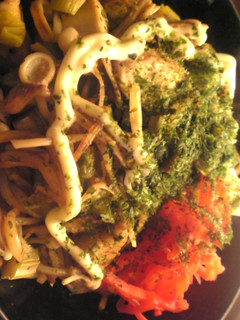 鶏ささみと葱とアスパラと茸の焼きそば-レシピのメイン写真