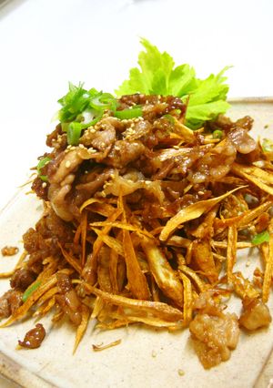 パリパリごぼうの豚肉甘辛あんかけ♪-レシピのメイン写真