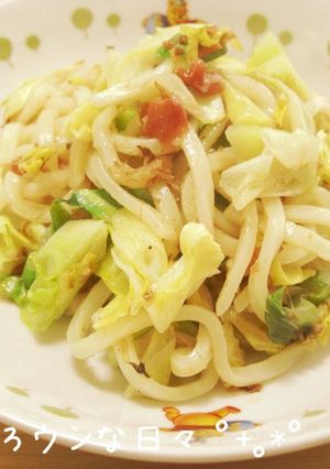 ネギとキャベツ　梅入りあっさり焼きうどん-レシピのメイン写真