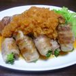 エリンギとわけぎの豚巻き~おろしソースで