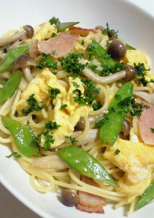 ふわふわ卵とさやえんどうの春色パスタ♪-レシピのメイン写真