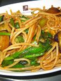 ナスとほうれん草炒め+パスタ入り!-レシピのメイン写真