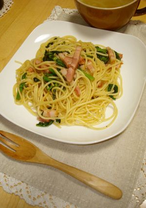 菜の花とベーコンのスパゲッティ-レシピのメイン写真
