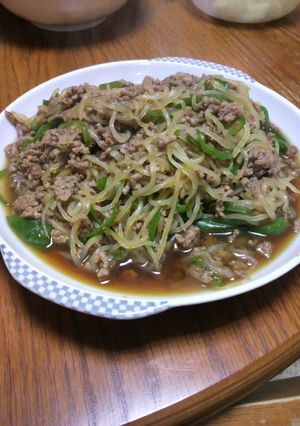 挽き肉ピーマン白滝炒め-レシピのメイン写真