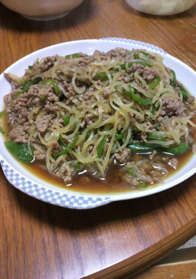 挽き肉ピーマン白滝炒め-レシピのメイン写真