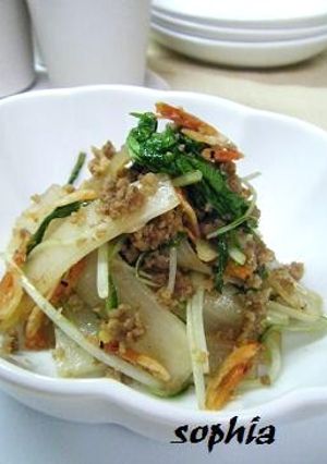 うど＆豚ひき肉の酢炒め（桜エビ入り）-レシピのメイン写真