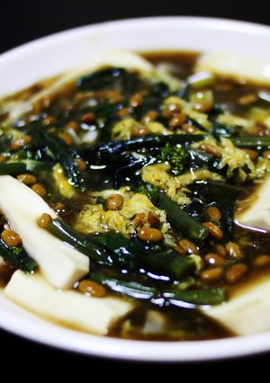 紅苔菜と納豆と卵のネバネバあんかけ豆腐。-レシピのメイン写真