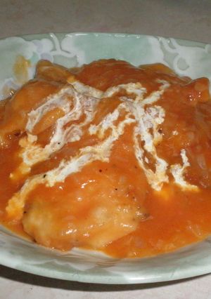 ごちそう？鶏胸肉のトマト煮クリームかけ-レシピのメイン写真