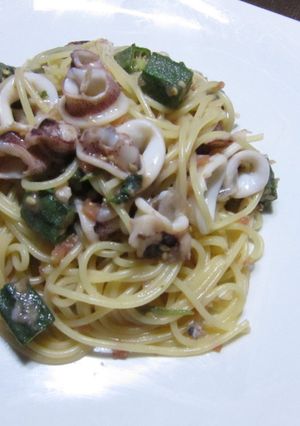 オクラとひいかのパスタ～梅肉ソース和え～-レシピのメイン写真