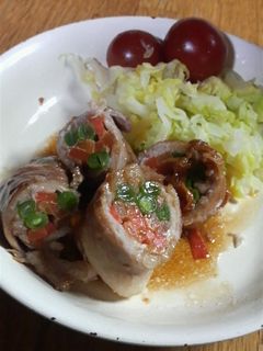 野菜(人参とインゲン)の肉巻き-レシピのメイン写真