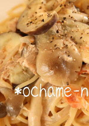 しめじとなす♪ツナトマトクリームパスタ-レシピのメイン写真
