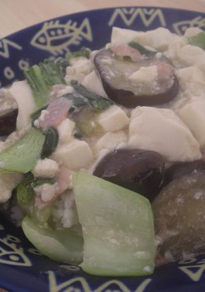 簡単！　豆腐となすと青梗菜のふわとろ丼　-レシピのメイン写真