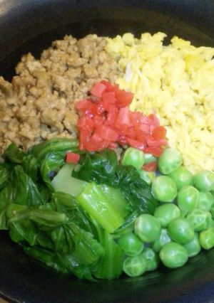 豚ひき肉で中華風肉みその三色丼-レシピのメイン写真