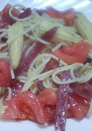 サラミとフレッシュトマトのオイルパスタ♪-レシピのメイン写真