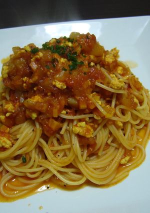 鶏ミンチで！ヘルシートマトカレースパ♪-レシピのメイン写真