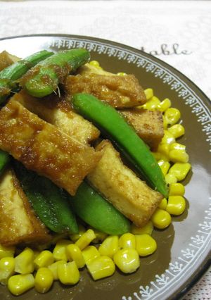 スナップえんどうと厚揚げの春色香味炒め-レシピのメイン写真