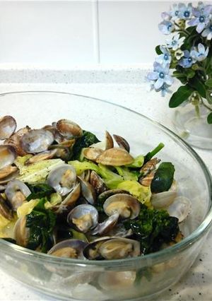 あさりとキャベツと菜の花のレンジ酒蒸し♪-レシピのメイン写真