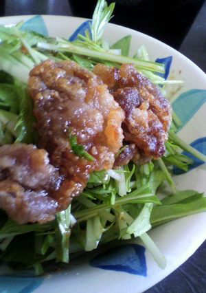 豚唐揚げと水菜サラダ-レシピのメイン写真