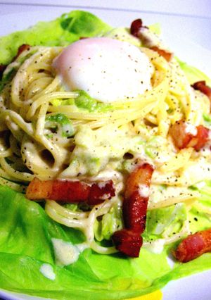 キャベツのカルボナーラ☆炊飯器温卵のせ-レシピのメイン写真