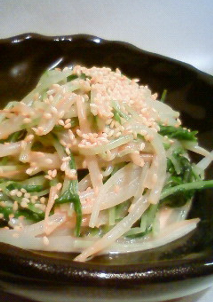 節約☆ヘルシー☆もやしと水菜の和え物-レシピのメイン写真