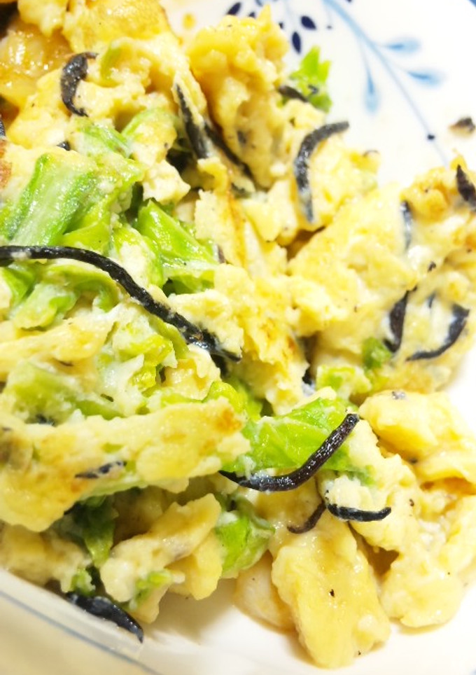 簡単ヘルシー♪わさび菜とひじきの卵炒め-レシピのメイン写真