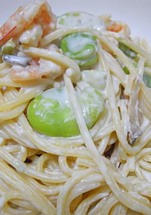 そら豆とエビときのこクリームパスタ-レシピのメイン写真