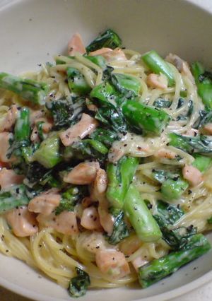 サーモンと菜花のチーズクリームパスタ-レシピのメイン写真