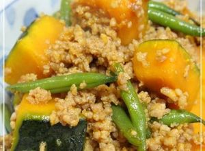 鶏そぼろとインゲンのかぼちゃ甘煮-レシピのメイン写真