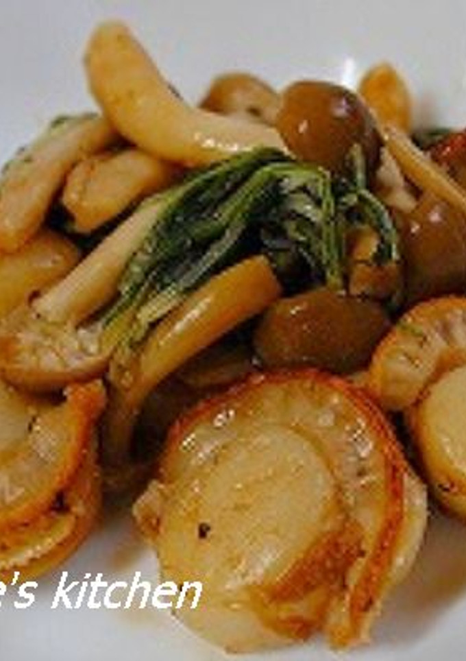 ほたて・しめじ・水菜のスペイン風炒め-レシピのメイン写真