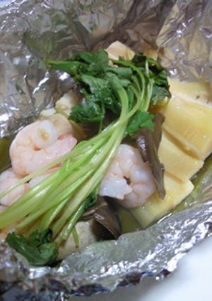 たけのこと海老の昆布蒸し-レシピのメイン写真