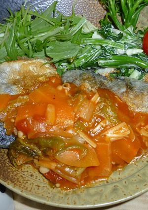 鯖の竜田揚げに野菜のトマト煮あんかけ-レシピのメイン写真