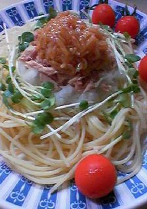 簡単☆のせるだけ！ナメタケとツナのパスタ-レシピのメイン写真