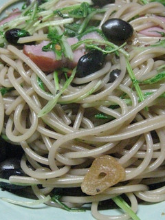 黒豆入りベーコンと水菜のペペロンチーノ-レシピのメイン写真