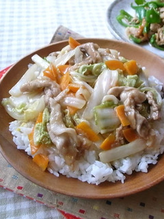 お手軽に!白菜&人参&豚コマの中華丼-レシピのメイン写真