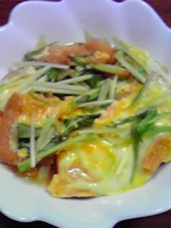 簡単♪水菜とお揚げの卵とじ-レシピのメイン写真