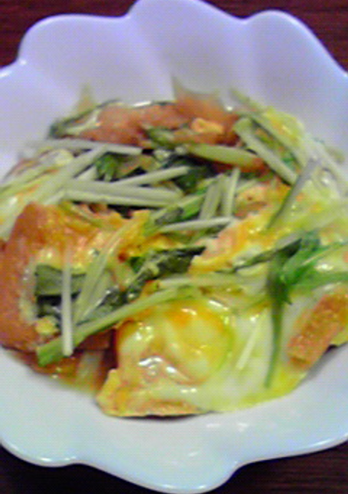 簡単♪水菜とお揚げの卵とじ-レシピのメイン写真