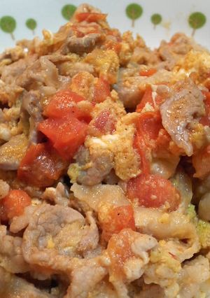 ブー肉トマト卵の優しい味の炒めもの♪-レシピのメイン写真