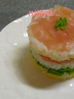 生ハムとチーズのにじいろ押し寿司-レシピのメイン写真