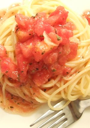 フルーツトマトとバジルの冷製パスタ-レシピのメイン写真