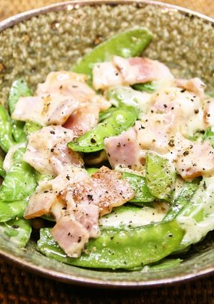 パパッと絹さやのマヨチーズ炒め♪-レシピのメイン写真