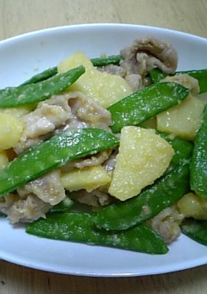 じゃが芋･絹さや･豚肉のみそバター炒め-レシピのメイン写真