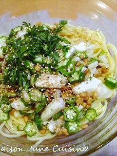 オクラと納豆&長芋のネバネバパスタ-レシピのメイン写真