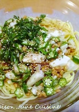 オクラと納豆＆長芋のネバネバパスタ-レシピのメイン写真