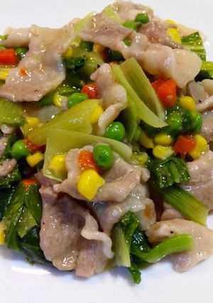 レンチン４分♫豚肉とチンゲン菜の中華炒め-レシピのメイン写真
