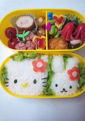 キャラ弁☆キティちゃんとうさぎさん簡単♪-レシピのメイン写真
