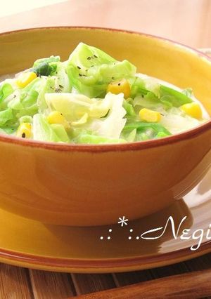∮春キャベツとコーンღ豆乳のお味噌汁∮-レシピのメイン写真
