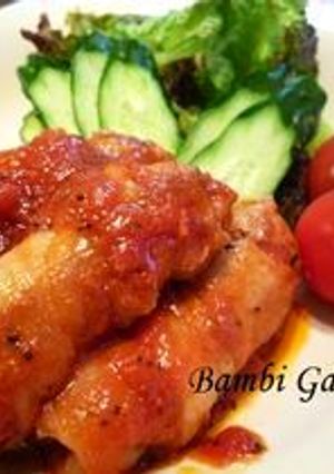 豚薄切り肉で♪くるくるトマト煮-レシピのメイン写真