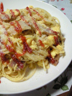 簡単☆半熟卵とベーコンのパスタ-レシピのメイン写真
