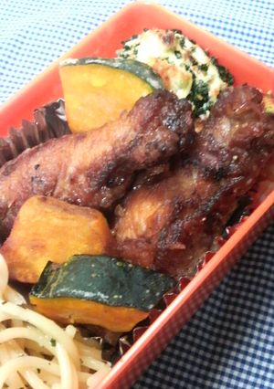 お弁当に！こってり唐揚げかぼちゃ添え-レシピのメイン写真